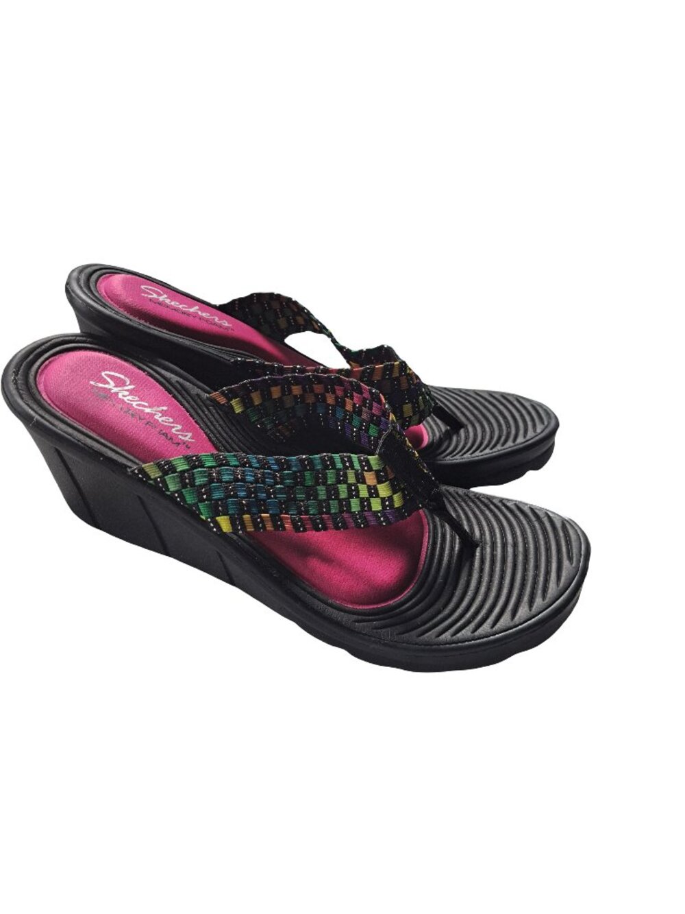 Skechers Cali Promenade Interlace Wedge Sandals Women’s 7 Memory Foam Multicolor